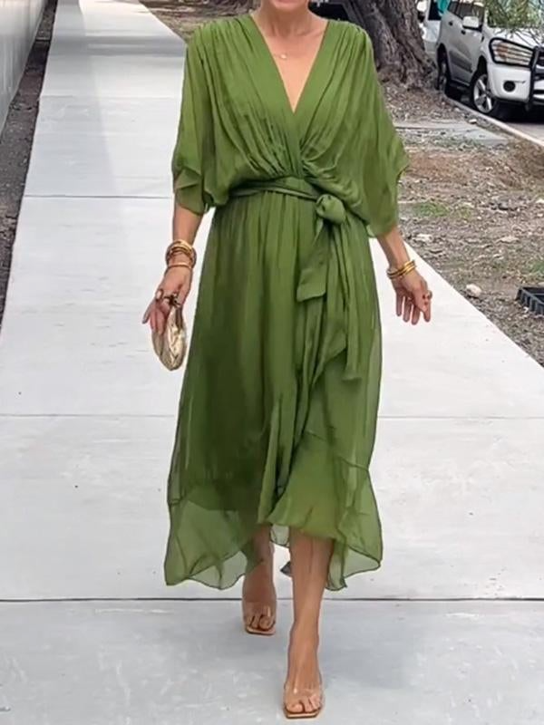 Stylish And Elegant V-Neck Chiffon Dress