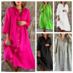 Cotton And Linen Loose Shirt Dress👗